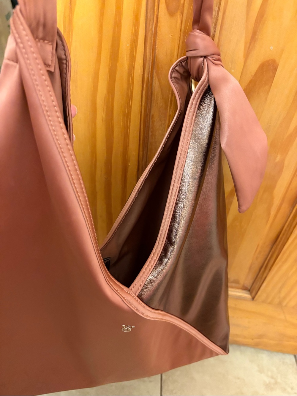 Victoria's Secret Rose Taupe Shoulder Tote with Metallic Accent